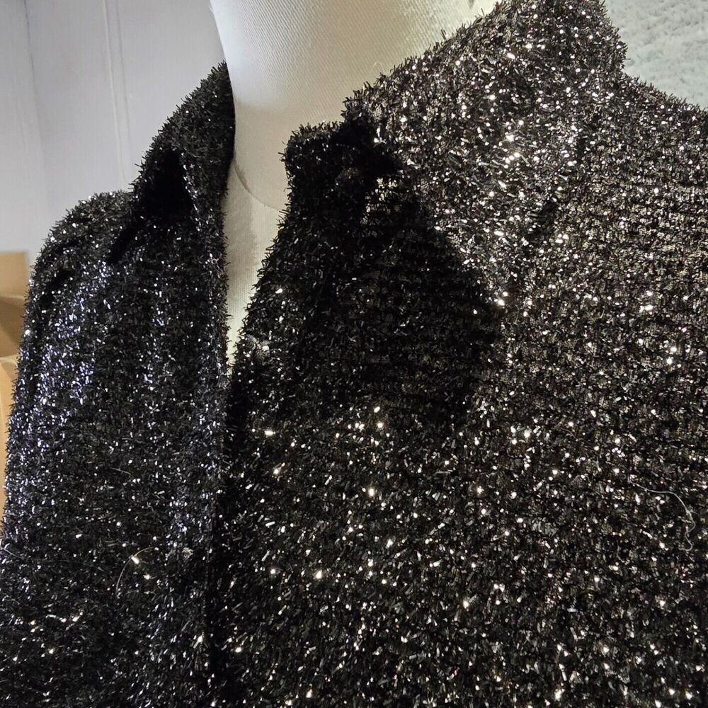 Womens Fairy Grunge Top S Black Sheer Metallic Sparkly Puff Sleeve Textured - Picture 8 of 11